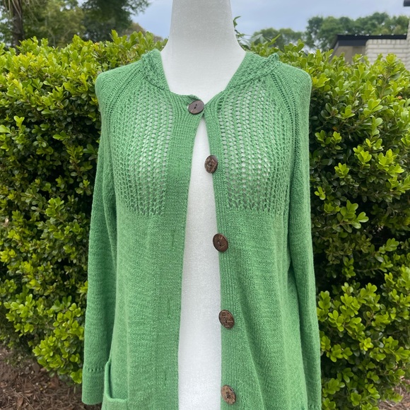 green, knit button up sweater - Picture 2 of 4